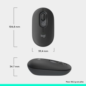 Logitech POP Mouse, ratón inalámbrico Bluetooth compacto y portátil con botones programables y clics discretos, tecnología Easy-Switch para alternar hasta 3 dispositivos, portátil, tablet, PC: grafito