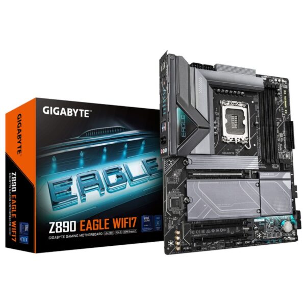 GIGABYTE Placa base Z890 EAGLE WIFI7 - Compatible con CPUs Intel Core Ultra (Serie 2), VRM de 14+1+2 fases, hasta 8800MHz DDR5 (OC), 1xPCIe 5.0 + 3xPCIe 4.0, Wi-Fi 7, LAN 2.5GbE, USB 4