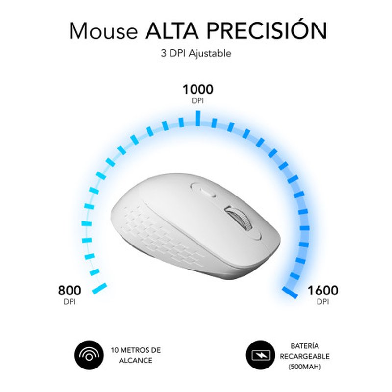 MOUSE SUBBLIM CURVE ERGO WIRELESS BLUETOOTH DUAL WHITE MOUSE SUBBLIM CURVE ERGO WIRELESS BLUETOOTH DUAL WHITE - Imagen 4