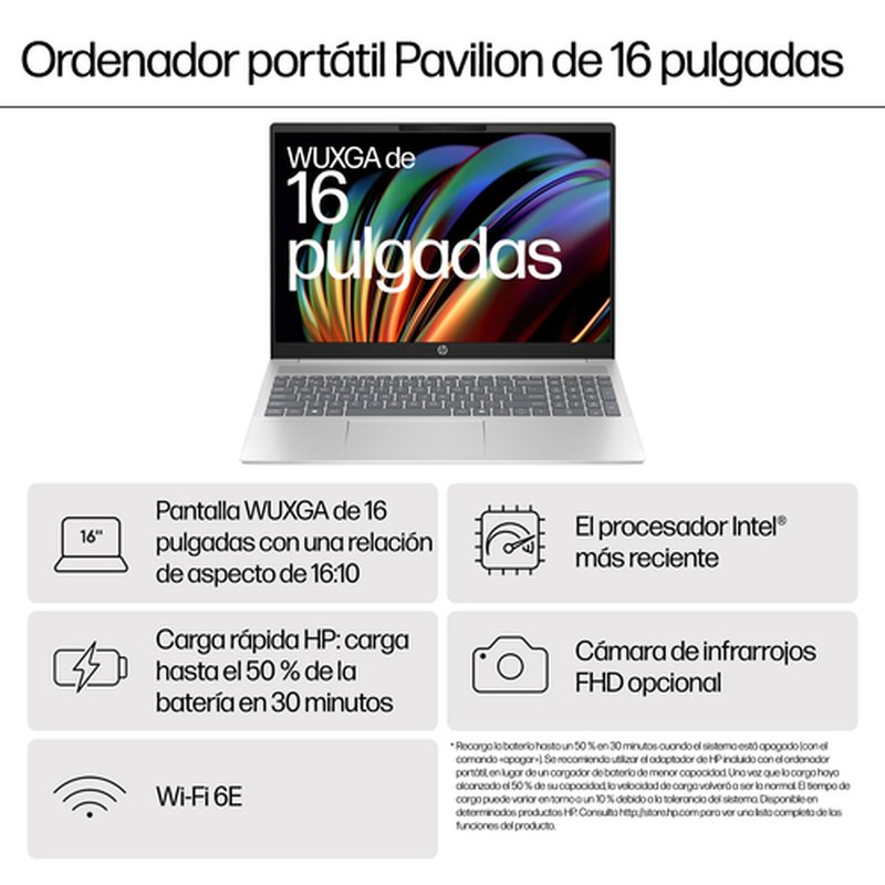 Reacondicionado | HP Pavilion 16-af0023ns Intel Core Ultra 5 125U Portátil 40,6 cm (16") 2K 16 GB LPDDR5x-SDRAM 512 GB SSD Wi-Fi 6 (802.11ax) Windows 11 Home Azul - Imagen 10