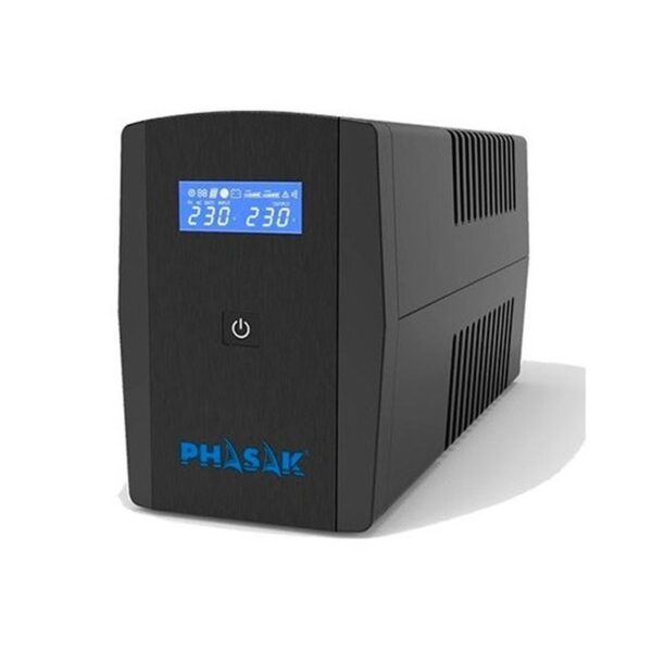 PHASAK SAI 1260VA Sirius Interactivo con AVR, toma protegida y pantalla LCD