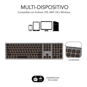 TECLADO SUBBLIM BLUETOOTH / 2.4GHZ DUAL MASTER ILUMINADO GREY/BLACK
