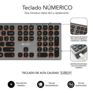 TECLADO SUBBLIM BLUETOOTH / 2.4GHZ DUAL MASTER ILUMINADO GREY/BLACK