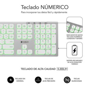 TECLADO SUBBLIM BLUETOOTH / 2.4GHZ DUAL MASTER ILUMINADO SILVER/WHITE