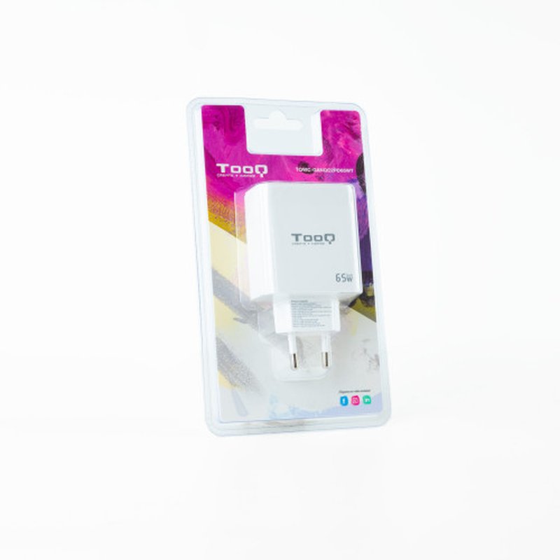 TooQ Cargador de Pared GaN 2USB-C/PD + USB-A/QC 65W, Blanco - Imagen 2