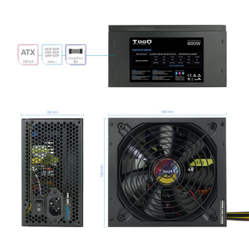 TooQ TQAPOLO-600SP unidad de fuente de alimentación 600 W 20+4 pin ATX ATX Negro - Imagen 4