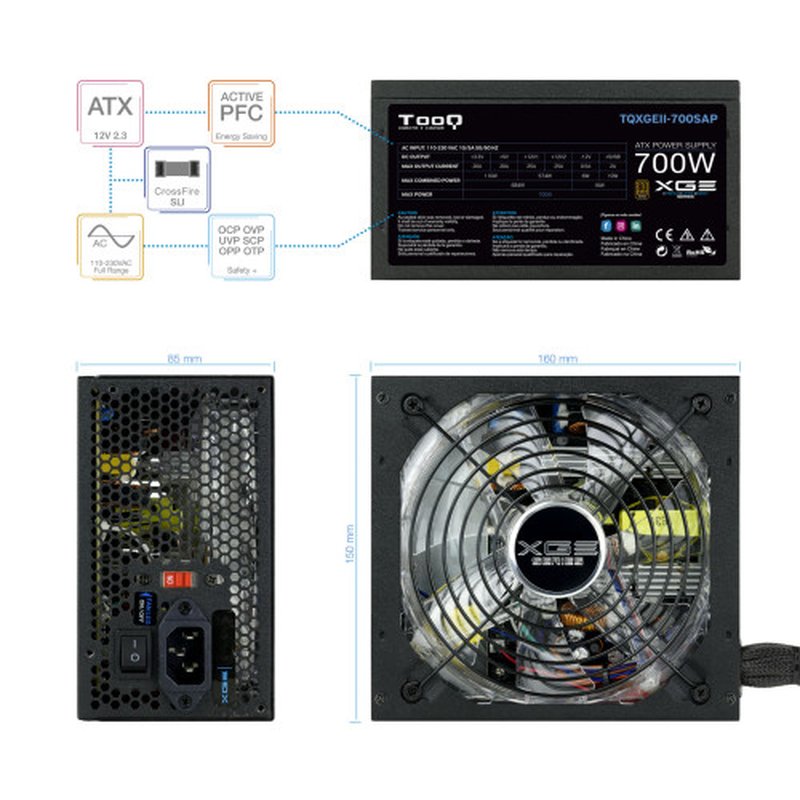 TooQ TQXGEII-700SAP unidad de fuente de alimentación 700 W 20+4 pin ATX ATX Negro - Imagen 11