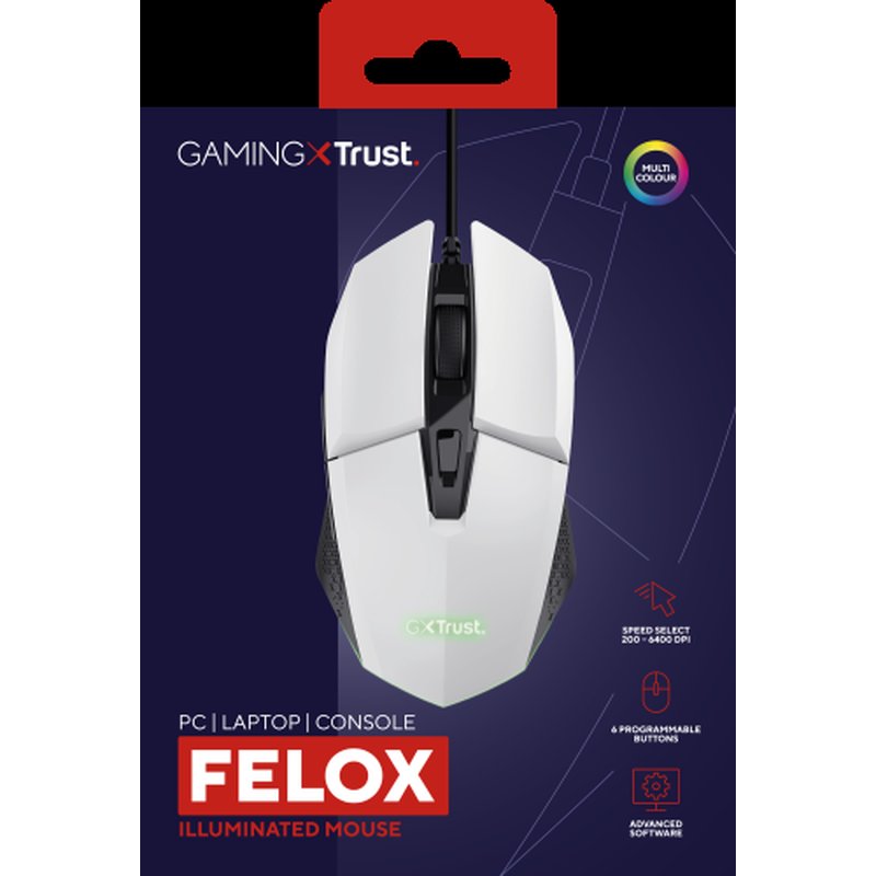 Trust GXT 109W Felox ratón Juego mano derecha USB tipo A Óptico 6400 DPI - Imagen 7