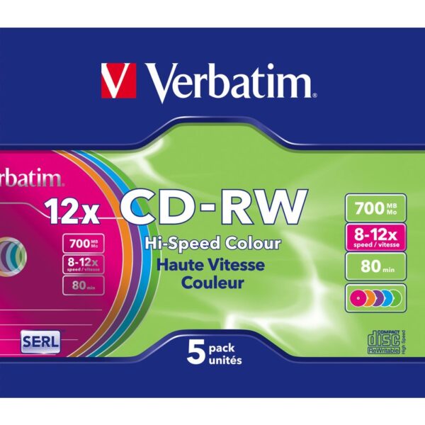 Verbatim CD-RW Colour 12x 700 MB 5 pieza(s)