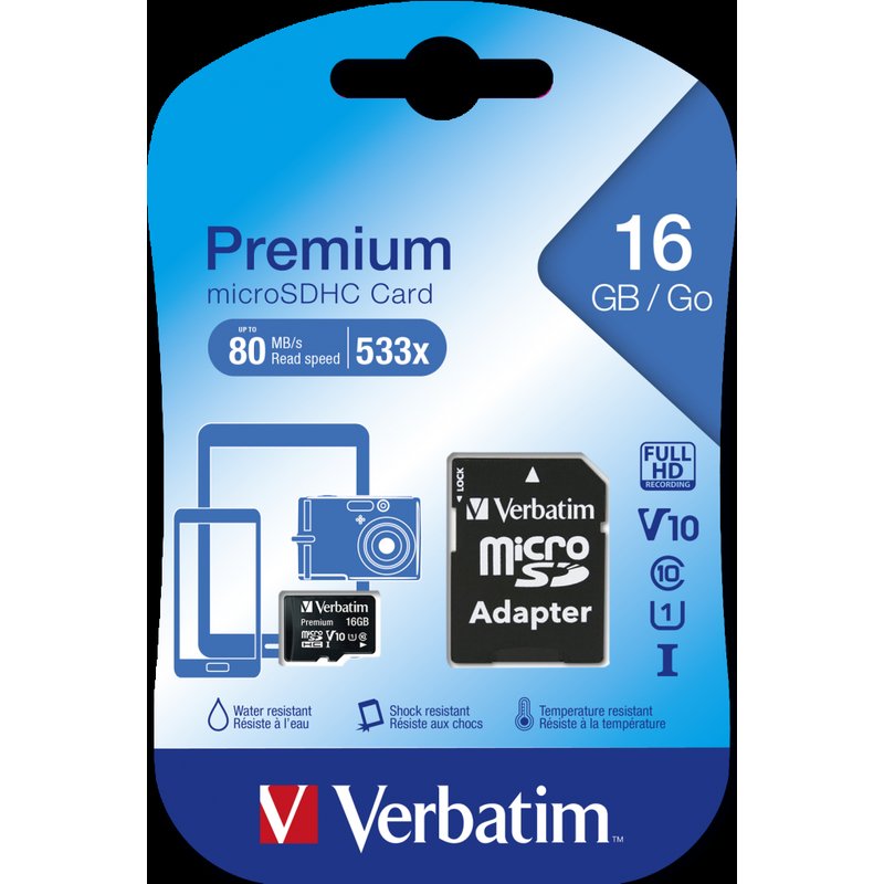 Verbatim Premium 16 GB MicroSDHC Clase 10 Verbatim Premium 16 GB MicroSDHC Clase 10