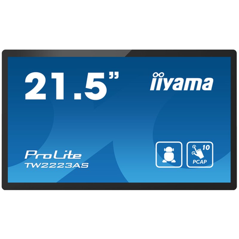 iiyama TW2223AS-B2 pantalla de señalización Panel plano interactivo 54,6 cm (21.5") Wifi 400 cd / m² Full HD Negro Pantalla táctil Procesador incorporado Android 12 24/7
