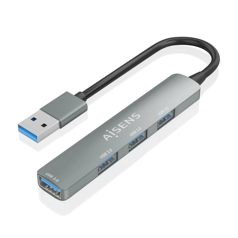 AISENS HUB USB 3.0 Aluminio, 1xUSB3.0 A/H+3xUSB2.0 A/H, Gris, 10cm AISENS HUB USB 3.0 Aluminio, 1xUSB3.0 A/H+3xUSB2.0 A/H, Gris, 10cm