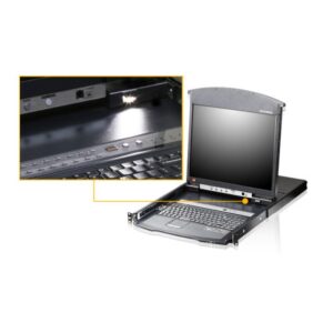 ATEN Consola LCD dual rail con switch KVM por IP integrado multi-interfaz Cat 5 de 16 puertos con acceso compartido desde consolas local/remota