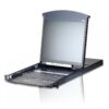 ATEN Consola LCD dual rail con switch KVM por IP integrado multi-interfaz Cat 5 de 8 puertos de 1 consola local y 1 consola remota