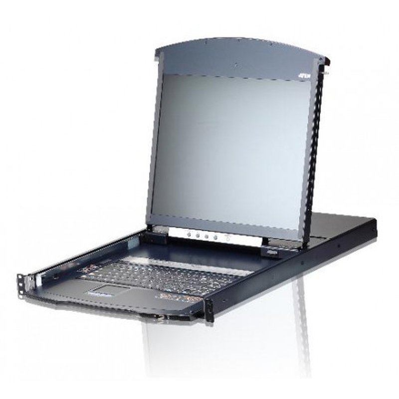 ATEN Consola LCD dual rail con switch KVM por IP integrado multi-interfaz Cat 5 de 8 puertos de 1 consola local y 1 consola remota