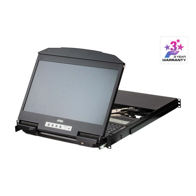 ATEN Consola LCD panorámica multiview dual rail con switch KVM integrado HDMI USB de 4 puertos - Imagen 2