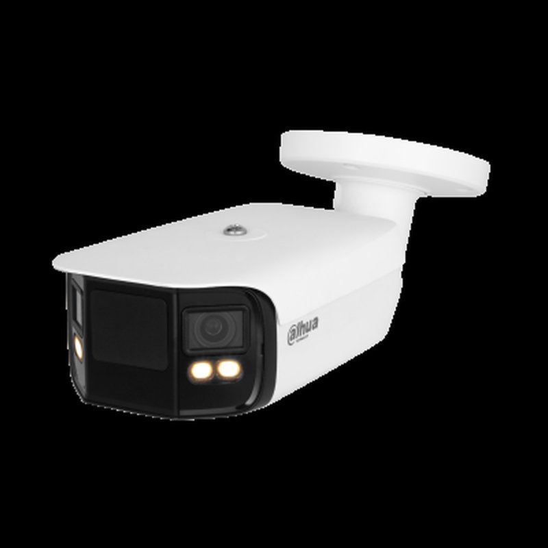 (DH-IPC-PFW5849P-A180-E2-ASTE-0360B) DAHUA CÁMARA IP BULLET PANORÁMICA TIOC DUO WDR WIZSENSE 2X4MP LED IR & LUZ CÁLIDA IP67 ALARMA SONIDO / LUZ AZUL&ROJA 3.6MM POE