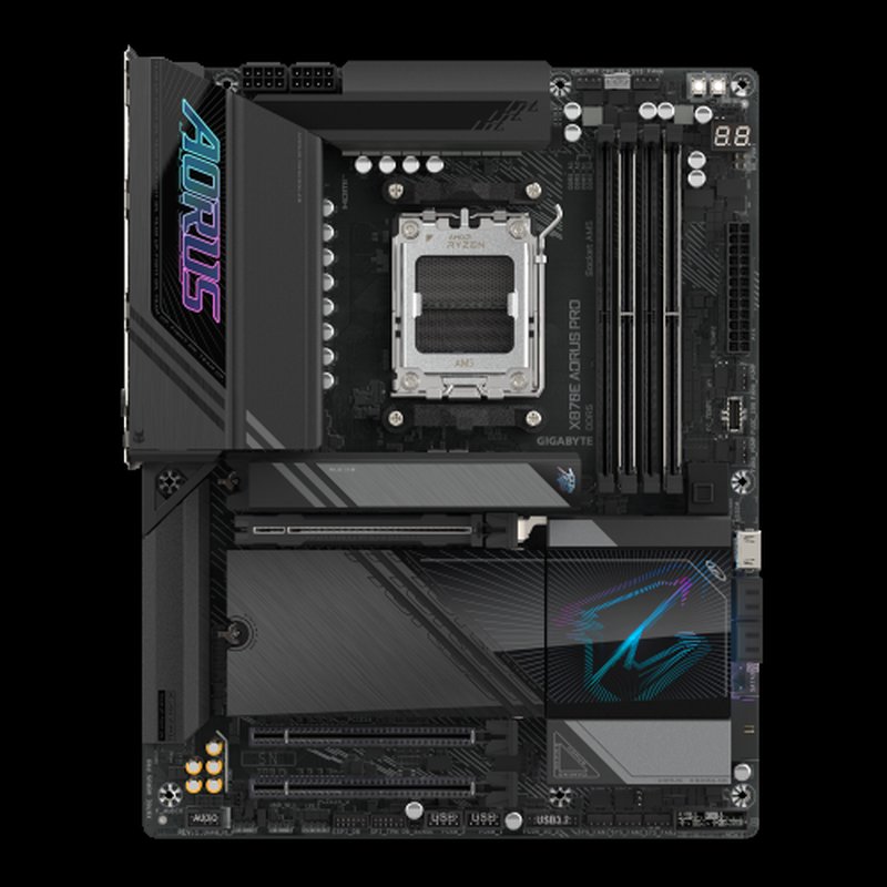 GIGABYTE Placa base X870E AORUS PRO - Compatible con CPUs AMD Ryzen 9000, VRM digital de 16+2+2 fases, hasta 8000MHz DDR5 (OC), 4xPCIe 5.0 + 4xM.2, Wi-Fi 7, LAN 2.5GbE, USB 3.2 Gen 2x2 - Imagen 2