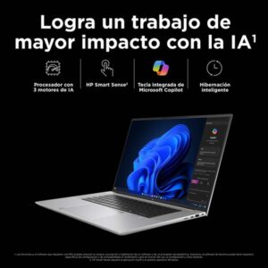 HP ZBook Studio 16 G11 Intel Core Ultra 9 185H Estación de trabajo móvil 40,6 cm (16") WUXGA 32 GB DDR5-SDRAM 1 TB SSD NVIDIA RTX 3000 Ada Wi-Fi 7 (802.11be) Windows 11 Pro Plata