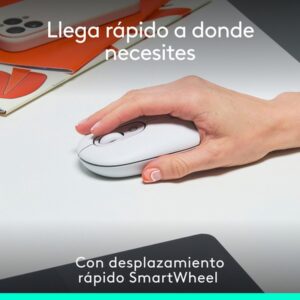 Logitech POP Mouse, ratón inalámbrico Bluetooth compacto y portátil con botones programables y clics discretos, tecnología Easy-Switch para alternar hasta 3 dispositivos, portátil, tablet, PC: Blanco