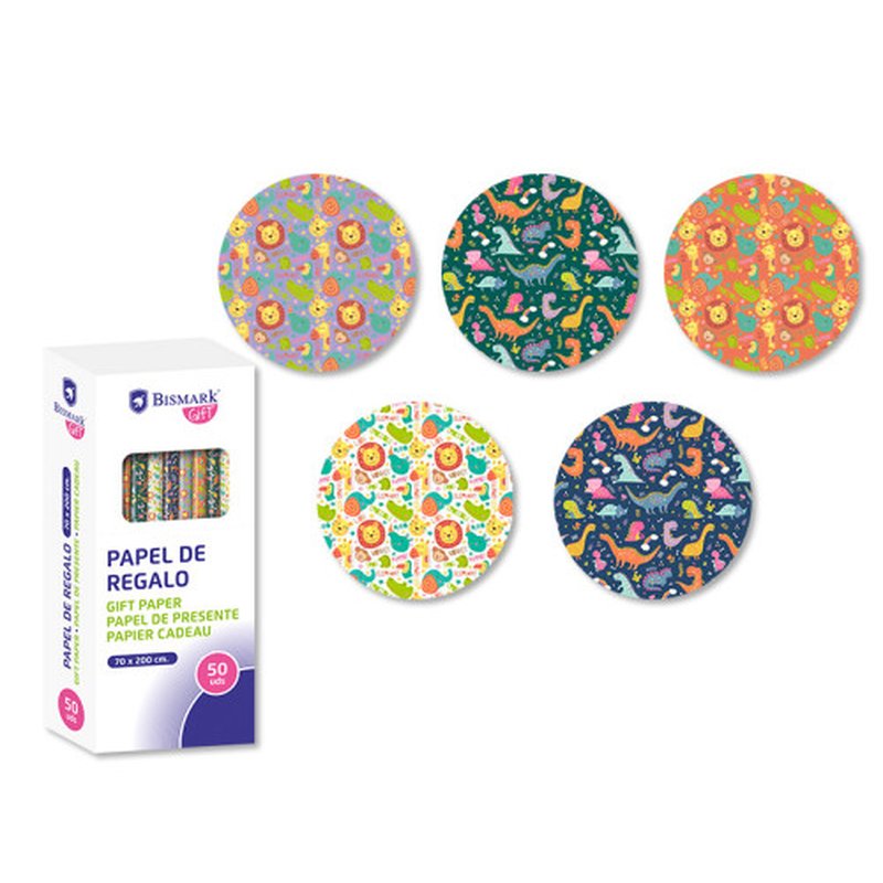 PAPEL DE REGALO INFANTIL AVENTURA 70X200 BISMARK 331046 | PACK 50 UNIDADES