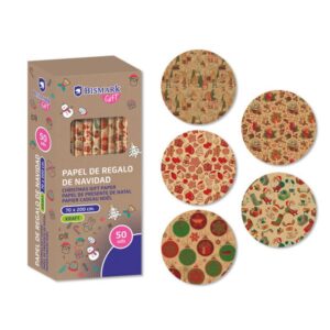 PAPEL DE REGALO KRAFT NAVIDAD CELEBRATION 70X200 BISMARK 332997 | PACK 50 UNIDADES