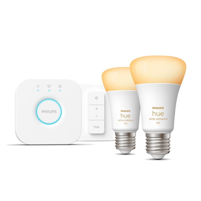 Philips Hue White ambiance Kit de inicio: 2 bombillas inteligentes E27 (1100) + regulador de intensidad