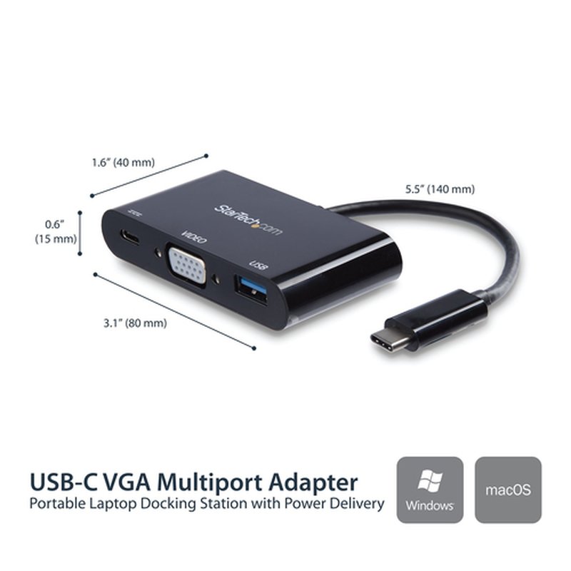 StarTech.com Adaptador Multifunción USB-C a VGA con Entrega de Potencia (Power Delivery) y Puerto USB-A StarTech.com Adaptador Multifunción USB-C a VGA con Entrega de Potencia (Power Delivery) y Puerto USB-A - Imagen 2