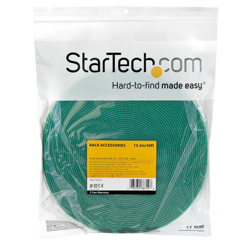 StarTech.com Bobina de 15,2m de Gancho y Bucle - Tiras Reutilizables de Gancho y Bucle - Cinta Sujetacables - Envolturas Ajustables de Tela para Gestión de Cableado - Verde - Imagen 4