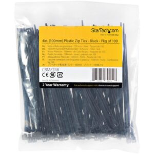 StarTech.com Bridas de 10cm para cables - 2 mm de ancho, 22 mm de diámetro, soportan 8 kg de tensión, de nylon, cierre automático y punta curva, 94V-2/UL, paquete de 100 - negras StarTech.com Bridas de 10cm para cables - 2 mm de ancho, 22 mm de diámetro, soportan 8 kg de tensión, de nylon, cierre automático y punta curva, 94V-2/UL, paquete de 100 - negras