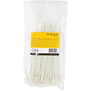 StarTech.com Bridas sujetacables de 20cm con perforación de montaje - 4 mm de ancho, para grupo de cables de 52 mm, soportan 22 kg de tensión, de Nylon 66, UL, paquete de 100