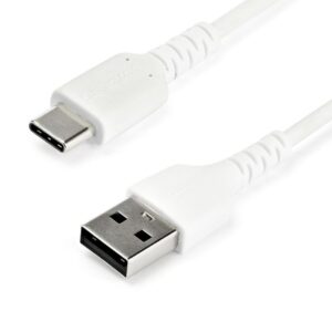 StarTech.com Cable de 1m de Carga USB A a USB C - de Carga Rápida y Sincronización Rápida USB 2.0 a USB Tipo C - Revestimiento TPE de Fibra de Aramida M/M 3A Blanco - S10, iPad Pro, Pixel