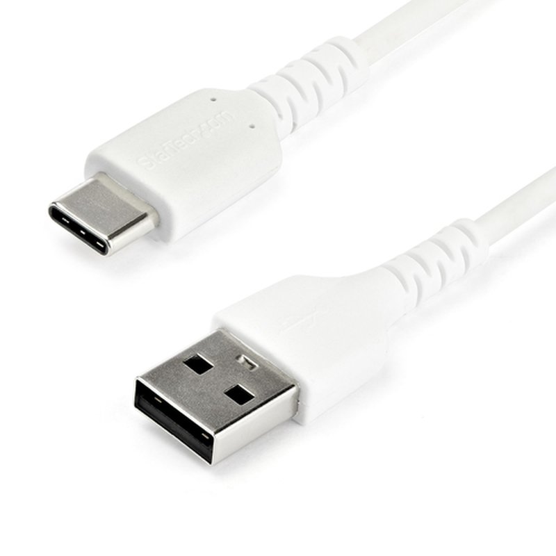 StarTech.com Cable de 1m de Carga USB A a USB C - de Carga Rápida y Sincronización Rápida USB 2.0 a USB Tipo C - Revestimiento TPE de Fibra de Aramida M/M 3A Blanco - S10, iPad Pro, Pixel