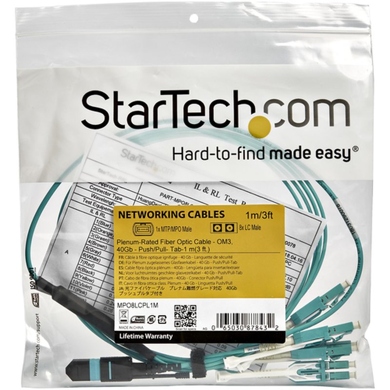 StarTech.com Cable de 1m de Fibra Óptica Multimodo MTP(F)/PC a MTP(F)/PC OM3 - Tipo A 12F - OFNP - LOMMF 50/125µm - Redes de 40G - Baja Pérdida de Inserción - Low Insertion Loss - MPO - Imagen 5