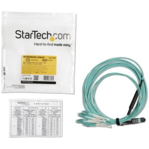 StarTech.com Cable de 5m de Fibra Óptica Dúplex Multimodo MTP(F)/PC a 4x LC/PC Multiconector OM3 - OFNP - Tipo A 8F - 50/125µm LOMMF - Redes de 40G - Baja Pérdida de Inserción -MPO