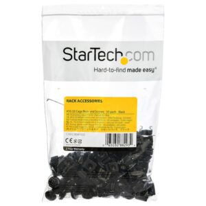 StarTech.com Paquete de 50 Tuercas Enjauladas y Tornillos 10-32 con Arandelas para Armario Rack de Servidores - Equipos de Red u Ordenador- para Agujeros Cuadrados - Negro - TAA