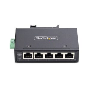 StarTech.com Switch Ethernet Industrial de 5 Puertos no Gestionado IP30 - Ethernet 100/1000 - Montaje en Pared o Carril DIN - IP30 - -40C-75C - 9~60VDC - TAA