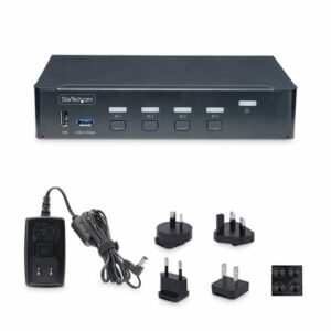 StarTech.com Switch KVM de 4 Puertos DisplayPort para Un Monitor - 4K 60Hz - Hub Ladrón de 6 Puertos USB - TAA - DisplayPort 1.2 - Independiente del Sistema - TAA