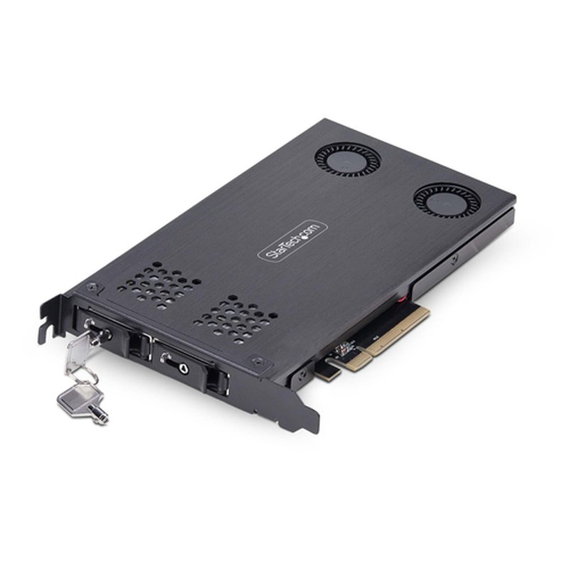 StarTech.com Tarjeta Rack Móvil de 2 Bahías para SSD NVMe M.2 a PCIe x8 - Requiere Bifurcación - Bahías de Intercambio en Caliente - Instalación sin Herramientas StarTech.com Tarjeta Rack Móvil de 2 Bahías para SSD NVMe M.2 a PCIe x8 - Requiere Bifurcación - Bahías de Intercambio en Caliente - Instalación sin Herramientas