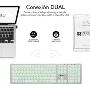 TECLADO SUBBLIM BLUETOOTH / 2.4GHZ DUAL MASTER ILUMINADO SILVER/WHITE