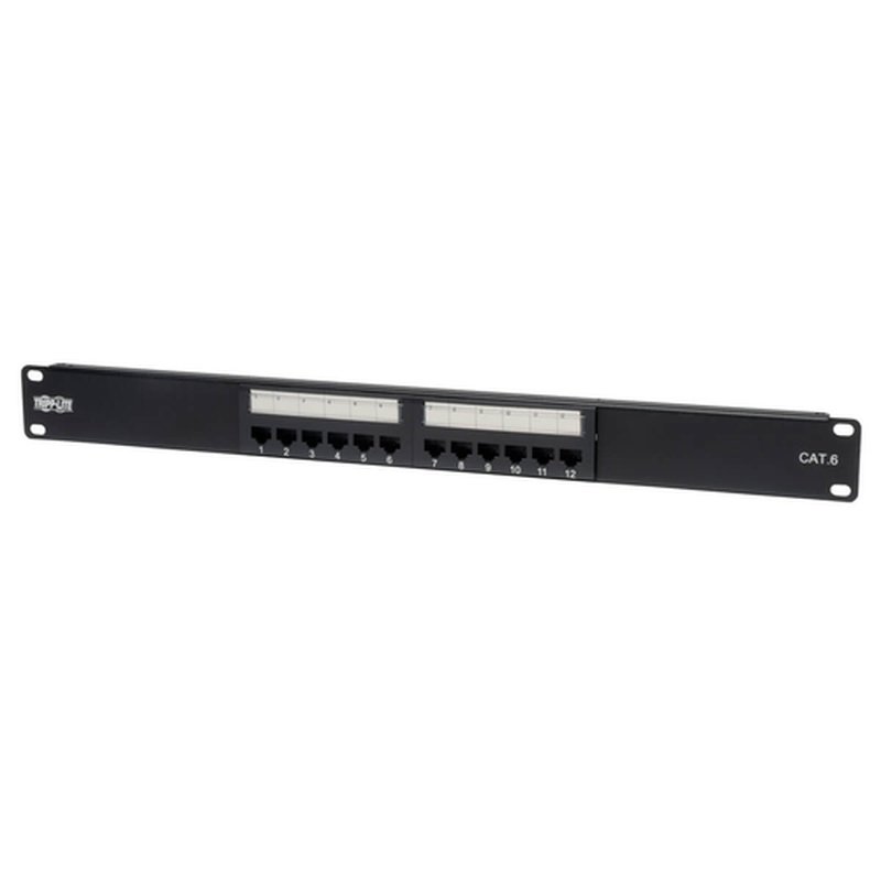 Tripp Lite N252-012 Panel de Conexiones Cat5 / Cat6 110 de 12 Puertos, para Instalación en 1U de Rack, 568B, Ethernet RJ45