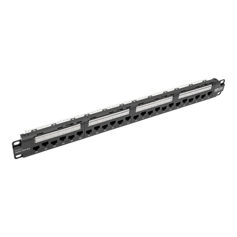 Tripp Lite N252-024-6A Panel de Conexiones de 24 Puertos Cat6a / Cat6 / Cat5e de 1U para Instalación en Rack con Barra para Administración de Cable, Herramienta de Compresión 110, RJ45