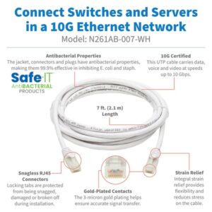 Alternative view of Tripp Lite N261AB-007-WH Cable Ethernet UTP Antibacteriano Snagless Certificado Cat6a 10G (RJ45 M/M), Blanco, 2.13 m [7 pies]
