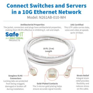 Alternative view of Tripp Lite N261AB-010-WH Cable Ethernet UTP Antibacteriano Snagless Certificado Cat6a 10G (RJ45 M/M), Blanco, 3.05 m [10 pies]