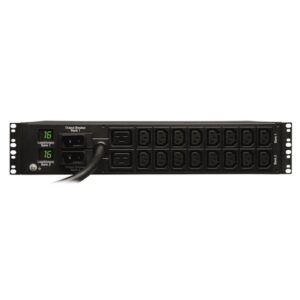 Tripp Lite PDU Monofásico con Medidor Digital, 7.4kW 32A 230V, Instalación Horizontal de 2U en Rack, 18 tomacorrientes (2 C19 y 16 C13), cable de 3.6m [12 pies], clavija de alimentación IEC-309 Azul 230V 32A