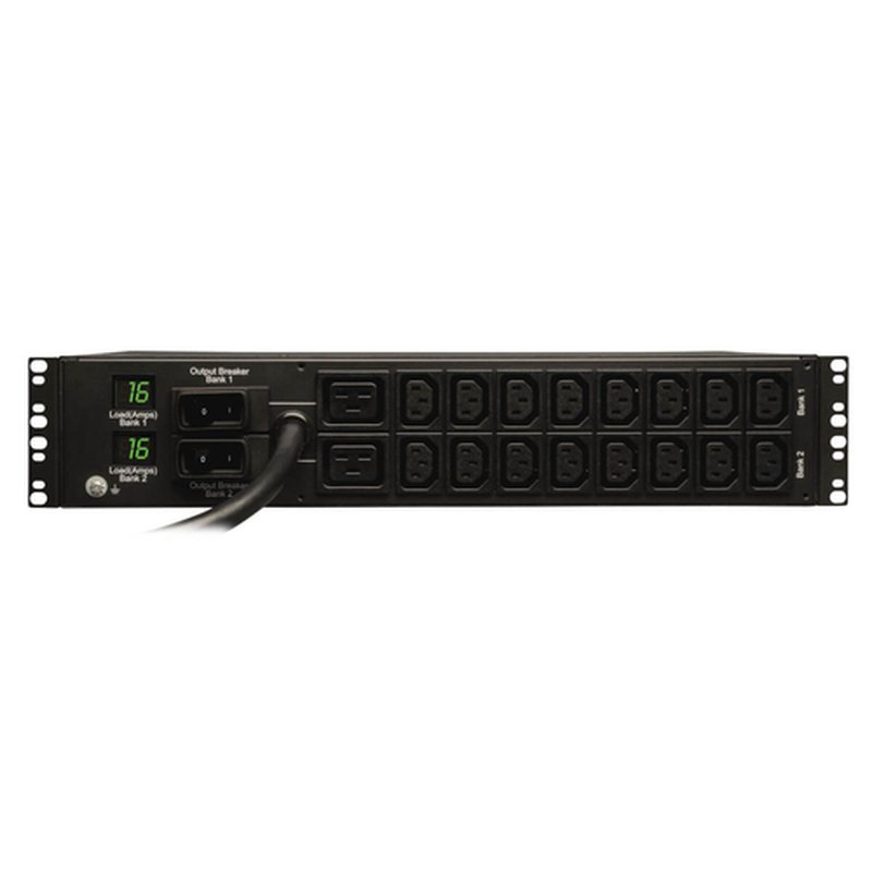 Tripp Lite PDU Monofásico con Medidor Digital, 7.4kW 32A 230V, Instalación Horizontal de 2U en Rack, 18 tomacorrientes (2 C19 y 16 C13), cable de 3.6m [12 pies], clavija de alimentación IEC-309 Azul 230V 32A - Imagen 3