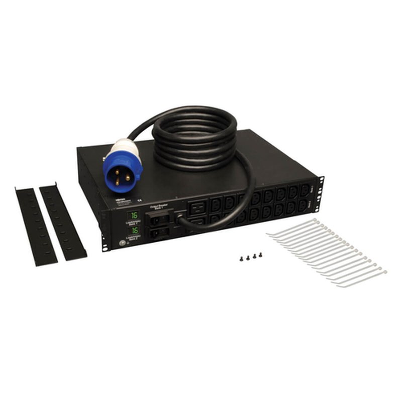 Tripp Lite PDU Monofásico con Medidor Digital, 7.4kW 32A 230V, Instalación Horizontal de 2U en Rack, 18 tomacorrientes (2 C19 y 16 C13), cable de 3.6m [12 pies], clavija de alimentación IEC-309 Azul 230V 32A - Imagen 6