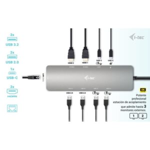 i-tec Metal USB-C Nano 2x Display Docking Station with PD 100 W + Charger 100W i-tec Metal USB-C Nano 2x Display Docking Station with PD 100 W + Charger 100W
