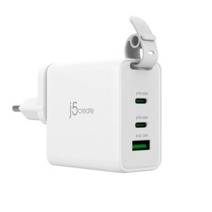 j5create Cargador de viaje de 3 puertos GaN de 65 W con enchufes intercambiables CA y cable USB-C