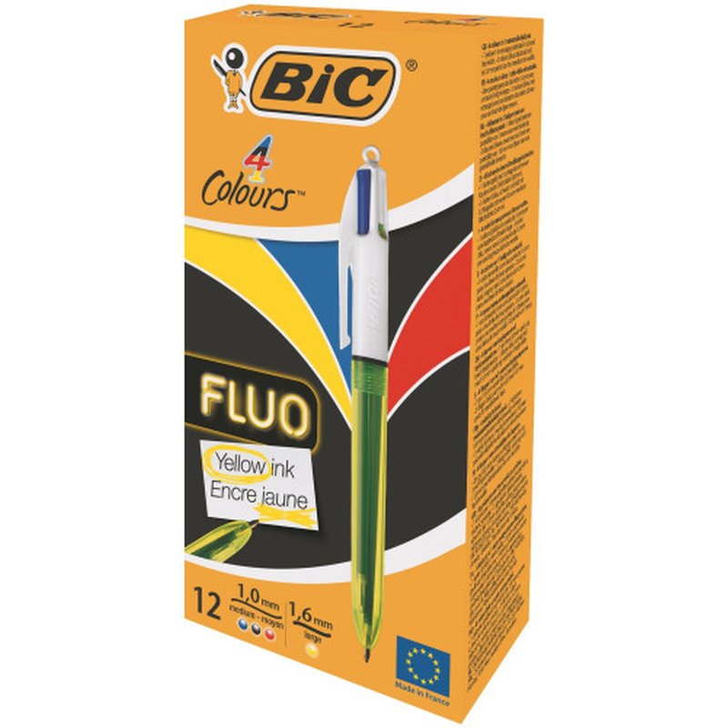 BOLÍGRAFO 4 COLORES FLUO BIC 982868 | PACK 12 UNIDADES - Imagen 2